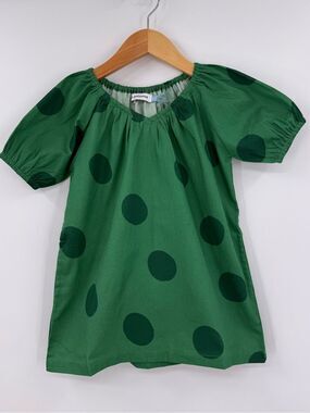 NWT La Paloma Oversized Polka Dot Puff Sleeve Dress | Green | Girls 2-3Y